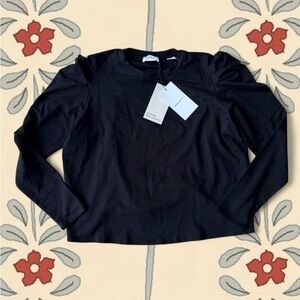 NWT Marcella Black Lya Puff-Sleeve Long-Sleeve Top